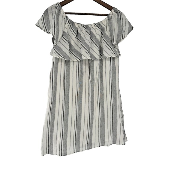 Saks Fifth Avenue Dresses & Skirts - Saks Fifth Avenue Linen Blend Striped cold Shoulder Dress M beachy coverup boho
